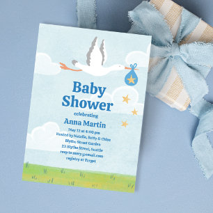 Ooievaar & Sterren Baby Shower Uitnodiging