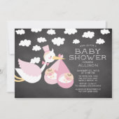 Ooievaar & Tweeling Meisjes Twins Baby shower Invi Kaart (Voorkant)