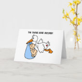 Ooievaar Twin Aankomst Kaart (Gele Bloem)