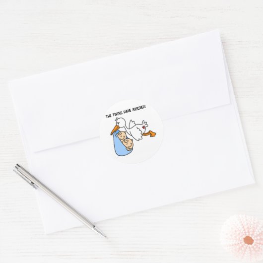 Ooievaar Twin Aankomst Ronde Sticker (Envelop)