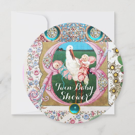 OOIEVAAR TWIN BABYMEISJE FEEST,FLORALE EDELSTENEN KAART (Voorkant)