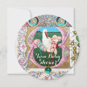 OOIEVAAR TWIN BABYMEISJE FEEST,FLORALE EDELSTENEN KAART