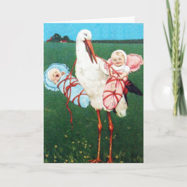 OOIEVAAR TWIN BABYSHOWER, Roze, Turkoois Blauw Bedankkaart