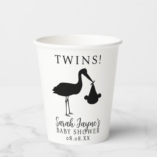 Ooievaar Twins Zwart-wit Baby shower Paper Cups Papieren Bekers (Voorkant)