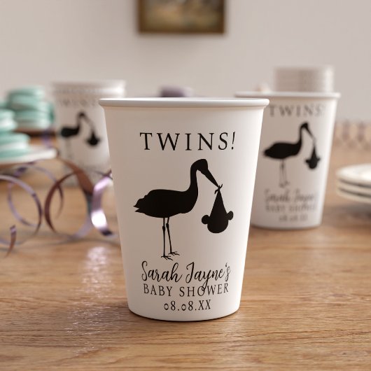 Ooievaar Twins Zwart-wit Baby shower Paper Cups Papieren Bekers