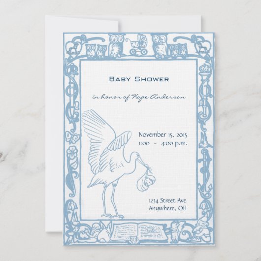 Ooievaar & Uil Rand Aankondiging Baby Douche (Voorkant)