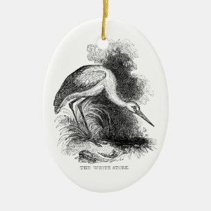 Ooievaar Vintage Vogel Wilde Natuur Tekening Keramisch Ornament