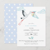 ooievaar | Waterverf Baby Jongensdouche Kaart (Voorkant / Achterkant)