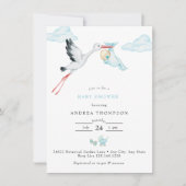 ooievaar | Waterverf Baby Jongensdouche Kaart (Voorkant)