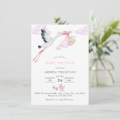 ooievaar | Waterverf Baby Meisje Douche Kaart (Staand voorkant)