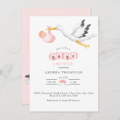 ooievaar | Waterverf Baby Meisje Douche Kaart (Voorkant / Achterkant)