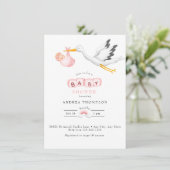 ooievaar | Waterverf Baby Meisje Douche Kaart (Staand voorkant)