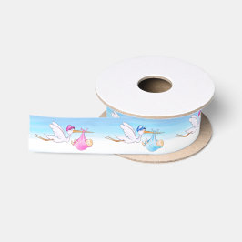 Ooievaar waterverf nieuwe baby's jongen en meisje satijnen lint