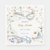Ooievaar Wildbloem Lint Baby shower Papier Servet (Voorkant)