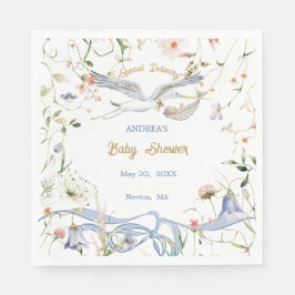 Ooievaar Wildbloem Lint Baby shower Papier Servet