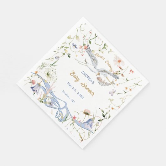 Ooievaar Wildbloem Lint Baby shower Papier Servet (Hoek)