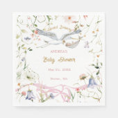 Ooievaar Wildbloem Lint Baby shower Papier Servet (Voorkant)