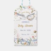 Ooievaar Wilde Bloem Lint Baby Borrel  Cadeaulabel (Voorkant)