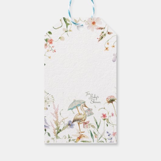 Ooievaar Wilde Bloem Lint Baby Borrel  Cadeaulabel (Achterkant)