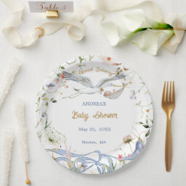 Ooievaar Wildflower Lint Baby shower Papier Papieren Bordje