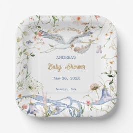 Ooievaar Wildflower Lint Baby shower Papier Papieren Bordje