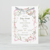 Ooievaar Wildflower Lint en Bow Baby shower Kaart (Staand voorkant)