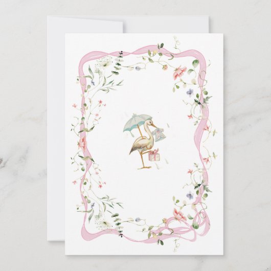 Ooievaar Wildflower Lint en Bow Baby shower Kaart (Achterkant)