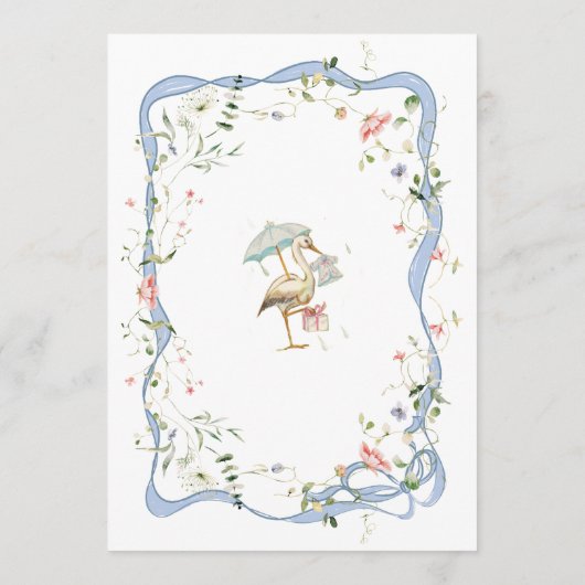 Ooievaar Wildflower Lint en Bow Baby shower Menu (Achterkant)