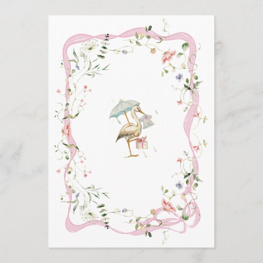 Ooievaar Wildflower Lint en Bow Baby shower Menu (Achterkant)