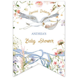 Ooievaar Wildflower Lint en Bow Baby shower Vlaggetjes