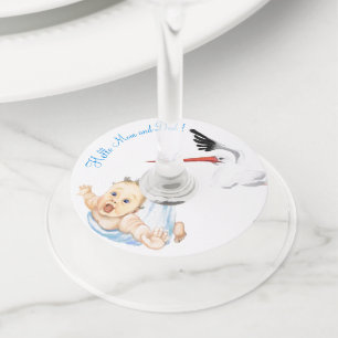 Ooievaars en Baby wijnglas Labels - aangepaste tek
