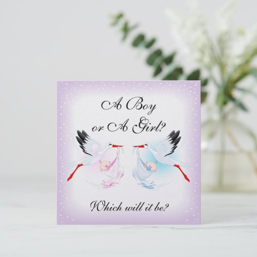 Ooievaars en baby's Baby Gender Reveal Party Invit Kaart (Staand voorkant)