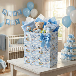 Ooievaars Levering Baby Boy Schattige Blauw Medium Cadeauzakje