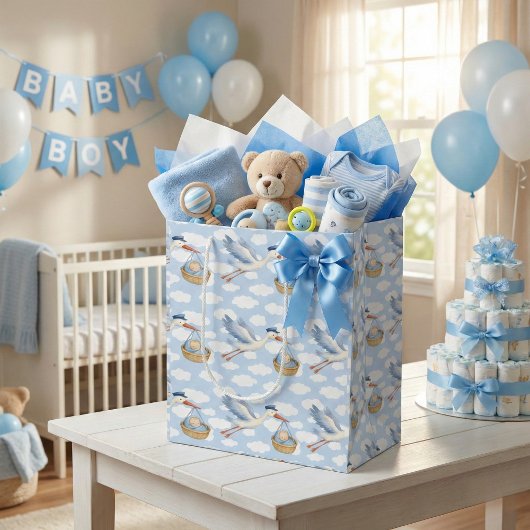 Ooievaars Levering Baby Boy Schattige Blauw Medium Cadeauzakje