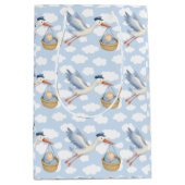 Ooievaars Levering Baby Boy Schattige Blauw Medium Cadeauzakje (Voorkant)