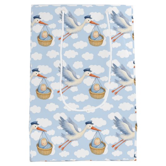 Ooievaars Levering Baby Boy Schattige Blauw Medium Cadeauzakje (Achterkant)