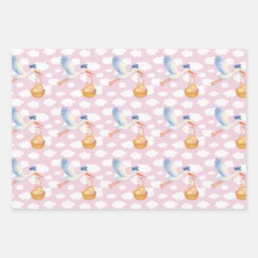 Ooievaars Levering Baby Meisje Inpakpapier Schatti (Voorkant 2)