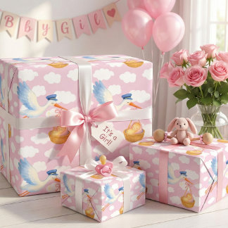 Ooievaars Levering Baby Meisje Inpakpapier Schatti