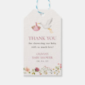 Ooievaars Levering Roze Bloemen Meisje Baby shower Cadeaulabel (Voorkant)