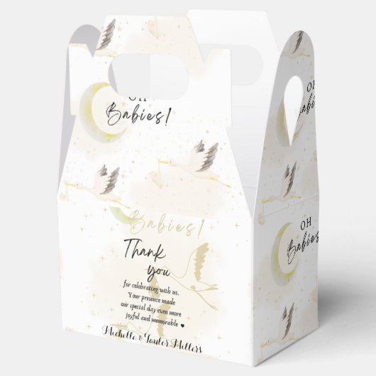 Ooievaars neutraal, oh tweeling baby's bedankdoosjes (Geopend)