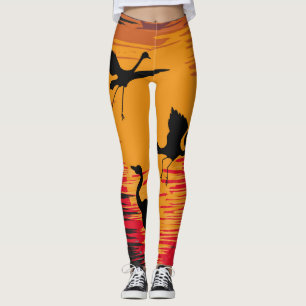 Ooievaars Zonsondergang Silhouet: Kleurrijke Back Leggings