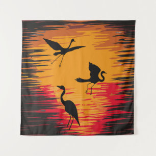 Ooievaars Zonsondergang Silhouet: Kleurrijke Back Wandkleed