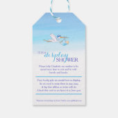 Ooievaarsblauw jongetje baby shower display gesche cadeaulabel (Achterkant)