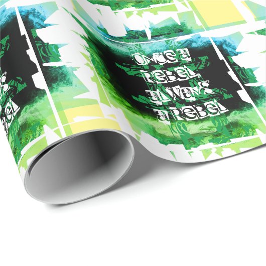 Ooit een rebel, altijd een rebelblauw groen cadeaupapier (Rol Hoek)