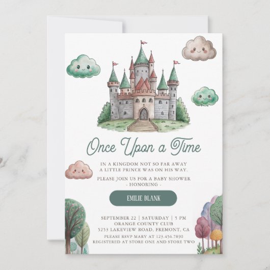Ooit Green Castle Pastel Baby shower Kaart (Voorkant)