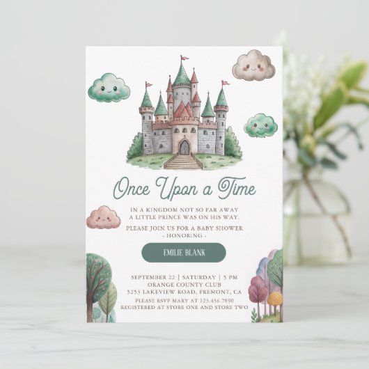 Ooit Green Castle Pastel Baby shower Kaart (Staand voorkant)