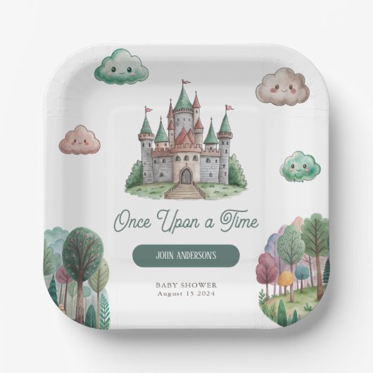 Ooit Green Castle Pastel Baby shower Papieren Bordje (Voorkant)