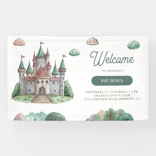 Ooit Green Castle Pastel Baby shower Spandoek (Horizontaal)