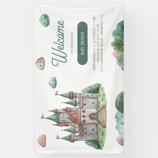 Ooit Green Castle Pastel Baby shower Spandoek (Verticaal)
