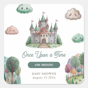 Ooit Green Castle Pastel Baby shower Vierkante Sticker